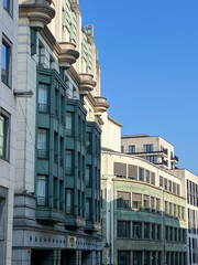 Low angle view of a generic, modern office building on Montagne aux Herbes Potageres in Brussels, Belgium