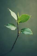 Fresh Holly Branch with New Growth Against a Soft Green Background in Natural Light