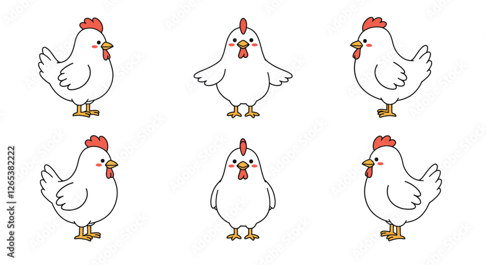 Poster chicken character animation frames in flat design vector art