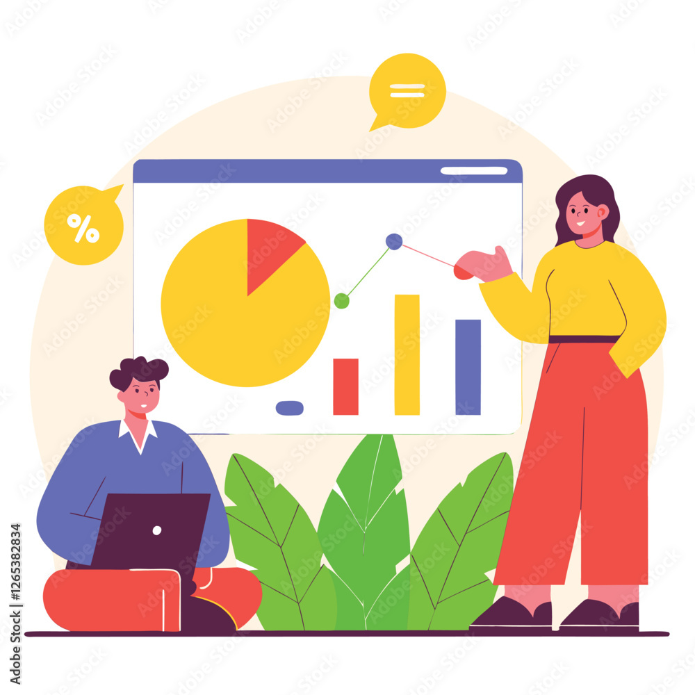 Aufkleber a diverse team including two individuals, one presenting data while the other observes. the backgrou