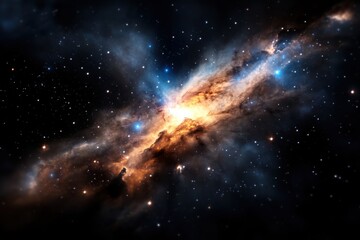 Fototapeta premium This image showcases a spectacular galaxy filled with bursts of light and color, inviting viewers to marvel at the intricate beauty and vastness of outer space.