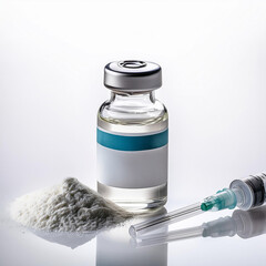 Vial of Vaccine Containing Drug Powder on White Background