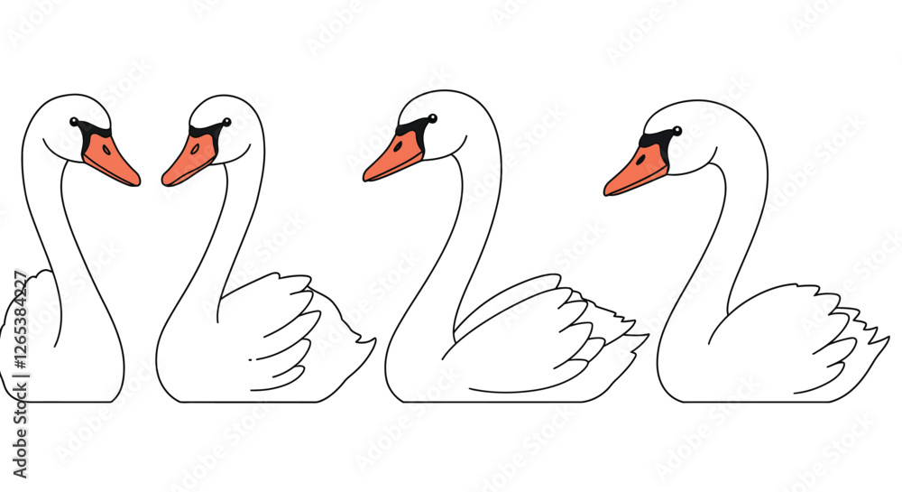 Aufkleber elegant swans transitioning from left to right in minimal vector illustration