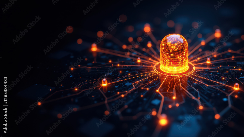 Poster a futuristic cybernetic brain surrounded by a network of glowing connections, symbolizing advanced t