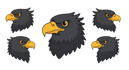 Fototapeta premium Fierce eagle head illustrations in flat style showcasing distinct expressions in vector art