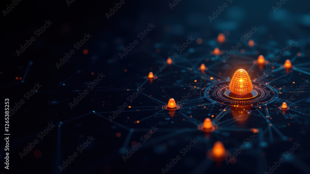 Aufkleber cybersecurity digital infographic with glowing nodes forming a network.