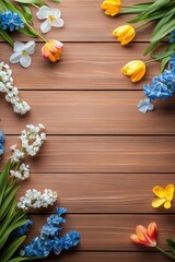 Fototapeta premium Beautiful background template made of Spring flowers.