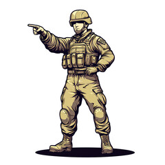 Fototapeta premium Military Soldier in Combat Gear: Pointing for Command and Action