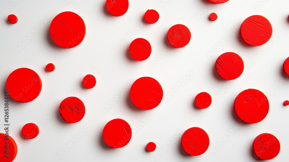 Poster the image is a close up of a red circle with a white background. the circles are arranged in a patte
