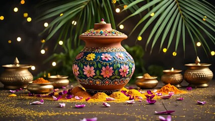 Traditional painted pot with intricate festive decor and bright colors
