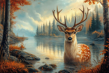 Large wall art stag deer