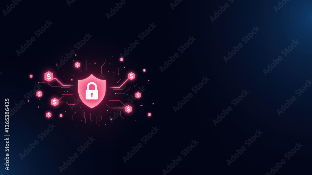 Poster pink cyber secure icon with interconnected lines