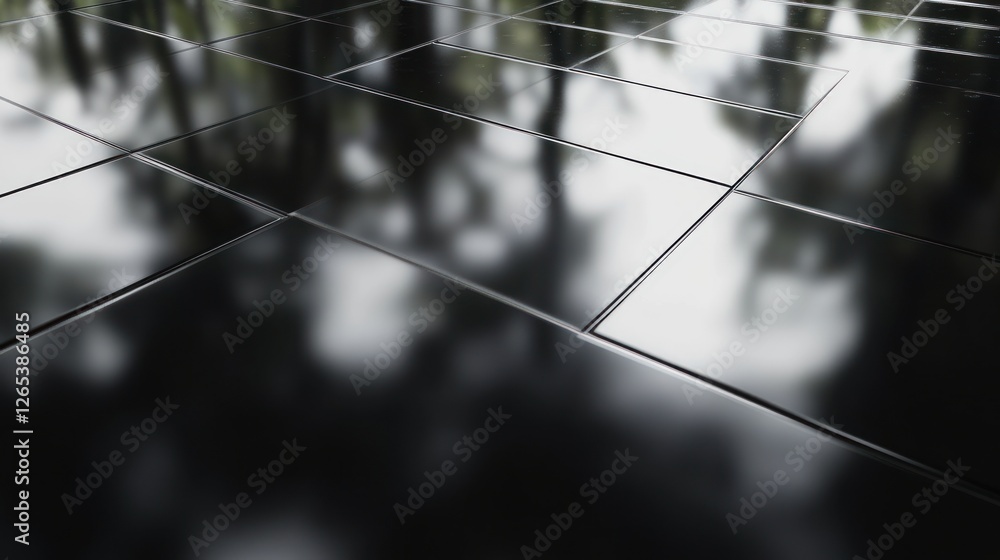 Poster sleek black tiles reflecting light, creating a modern abstract pattern