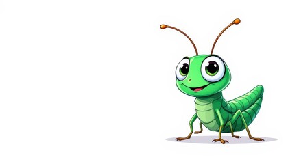 Obraz premium Cartoon Green Grasshopper Character Posing on White Background Illustration for Graphic Resource and Text Overlay Purpose Purpose