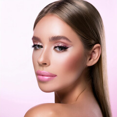 Fototapeta premium Stunning Professional Makeup Look with Soft Pink Hues