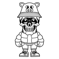 Mascot character design cartoon wild boar hat outline