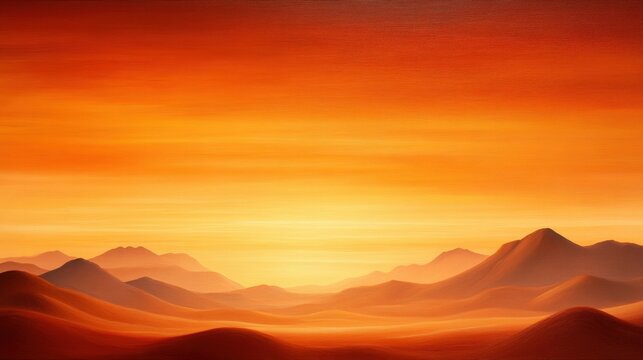 A serene sunset over rolling hills, showcasing a palette of warm oranges and soft gradients. This landscape captures the beauty of nature, inviting tranquility and reflection.