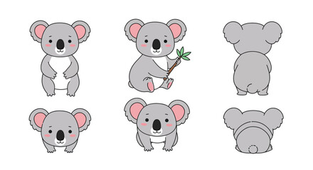 Cute koala character transformation in flat vector illustration style with playful poses and expressions vector art