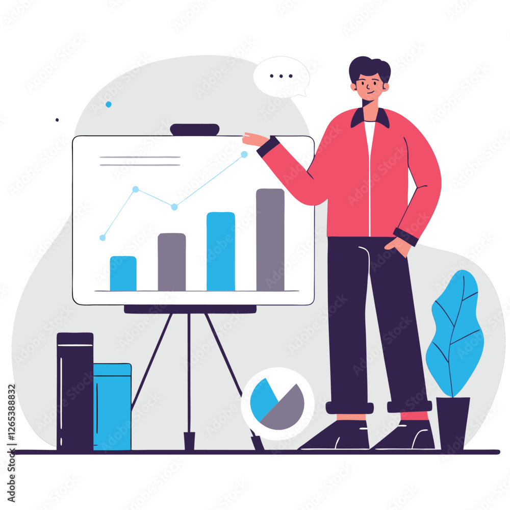 Poster this illustration features diverse characters analyzing graphs and data on a presentation board. the
