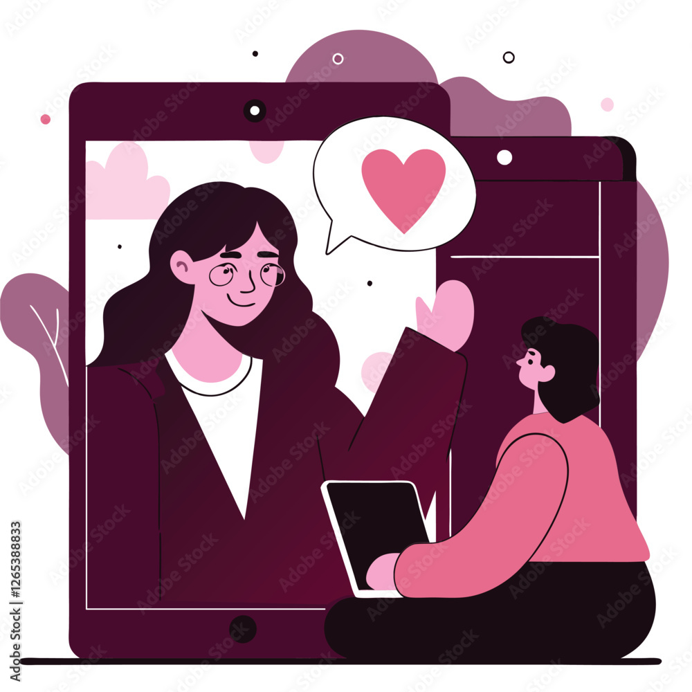 Poster a playful illustration depicting a diverse group of characters engaging through a video call. they e