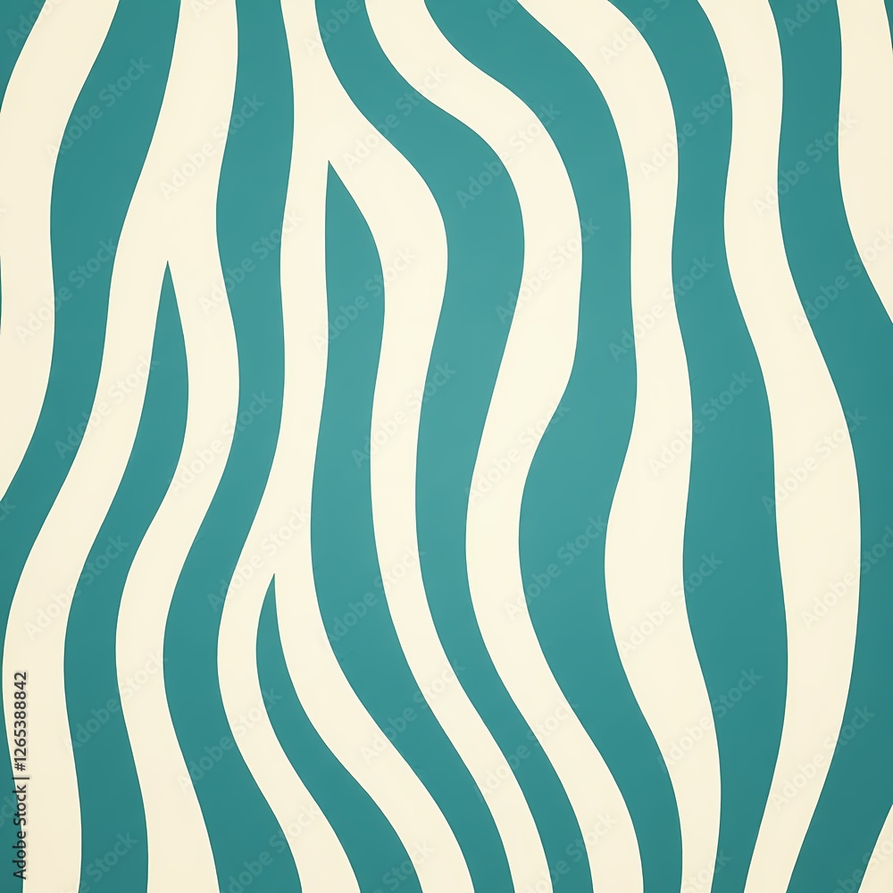 Poster patterns of wavy lines in teal and cream colors create a modern abstract design for artistic backgro