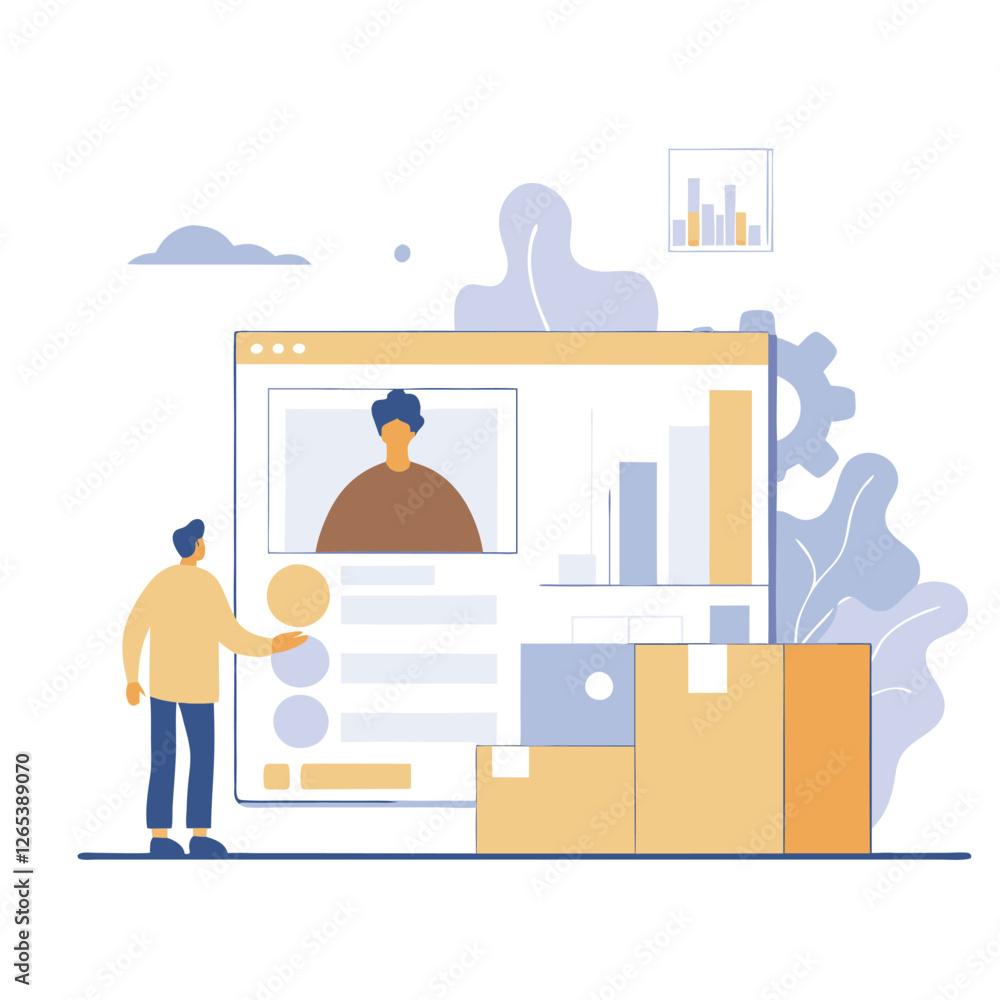 Poster a modern digital interaction scene featuring diverse individuals engaging through a digital interfac