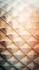 A series of geometric shapes form a repeating pattern of triangles in gradient shades of beige and orange. The design creates a sense of depth and dimension, giving a three-dimensional appearance.AI