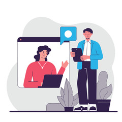 A diverse group of individuals, including European and Asian descent, engaging in virtual communication with laptops and plants around them.
