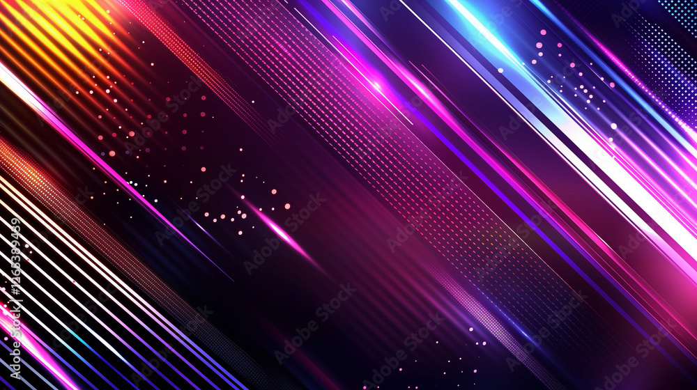 Poster A Vibrant Vector Background for Event Design. Dynamic Gradient Lines in Pink, Purple, and Blue on a Dark Backdrop. Abstract, Futuristic, and Glowing Line Pattern with Copy Space. Modern Technology Vec