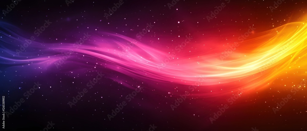 Poster abstract cosmic swirl of light and color with sparkling particles in a dark background