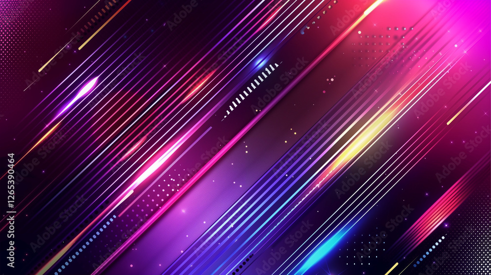Poster A Vibrant Vector Background for Event Design. Dynamic Gradient Lines in Pink, Purple, and Blue on a Dark Backdrop. Abstract, Futuristic, and Glowing Line Pattern with Copy Space. Modern Technology Vec