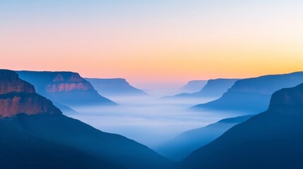 Serene Sunrise Over Foggy Valley Layers at Dawn's First Light