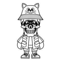 Mascot character design cartoon cat hat outline