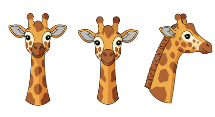 Fototapeta premium Giraffe character design in flat style showcasing three unique expressions vector illustration