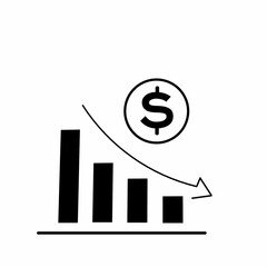 financial risk icon, benefit of reducing dollars, reducing costs, thin line web symbol on white background - editable stroke vector illustration