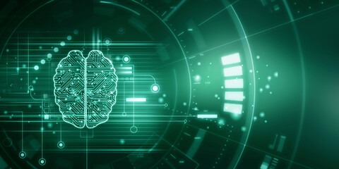 2d illustration Concept of thinking, background with brain, Abstract Artificial intelligence. Technology web background