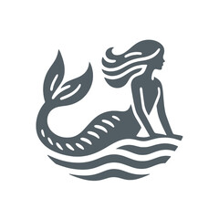 Obraz premium Mermaid Icon. Vintage black and white hand drawn vector illustration_traced