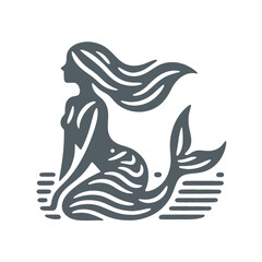 Mermaid Logo Icon. Vintage black and white hand drawn vector illustration_traced