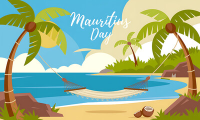 Mauritius Day - Sunset Beach Paradise. Mauritius Day Poster, Mauritius Day Banner, Mauritius Day Post, Mauritius Day Story. 