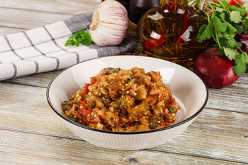 Grilled vegetables salad - Eggplant, tomato and pepper