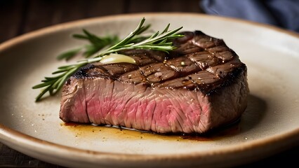 Sizzling Steak on Cast Iron Pan with Rosemary