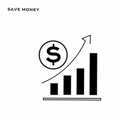 increase money growth icon, marketing progress, black symbol on white background