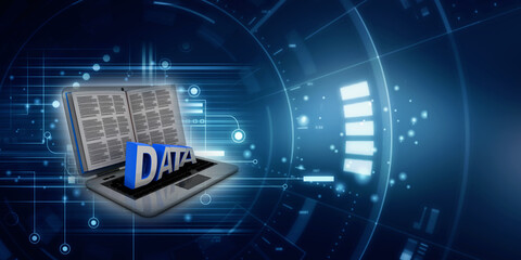 3d illustration book with laptop
