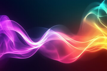 Obraz premium Vibrant abstract waves of glowing neon light flow seamlessly against a dark background, creating a futuristic and dynamic aesthetic. Use for business, banner, advertising.