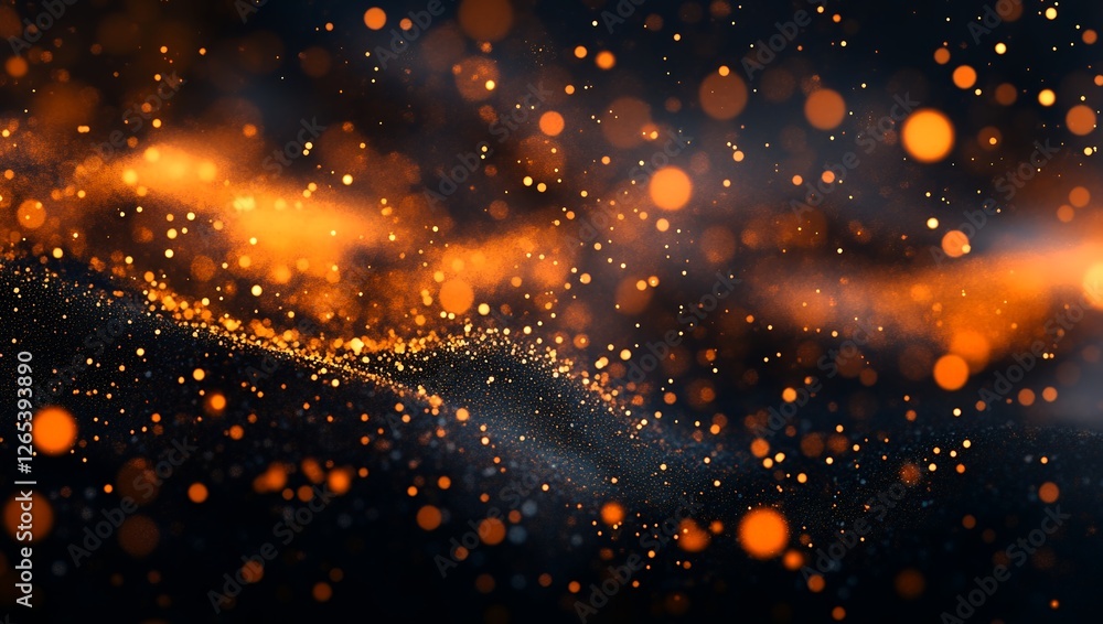 Aufkleber abstract dark background with orange glowing particles and bokeh lights perfect for design projects