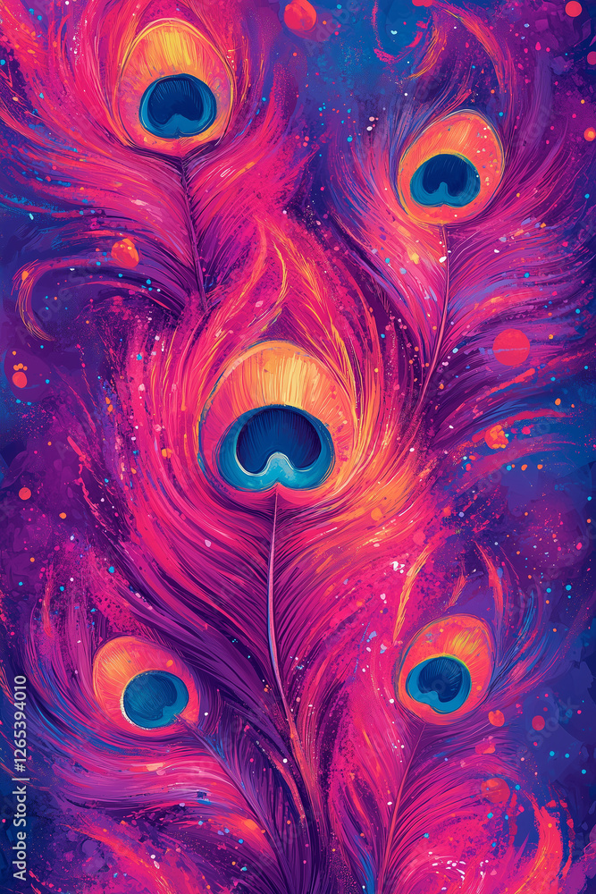 Aufkleber vibrant peacock feather pattern with colorful swirls and textures, creating fun and artistic design.