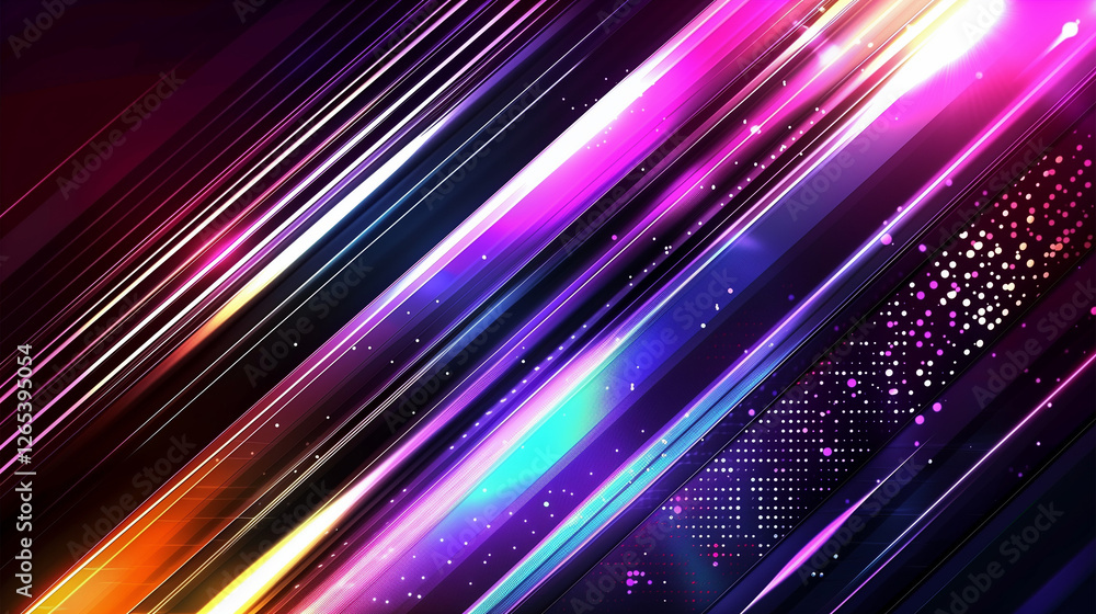 Poster A Vibrant Vector Background for Event Design. Dynamic Gradient Lines in Pink, Purple, and Blue on a Dark Backdrop. Abstract, Futuristic, and Glowing Line Pattern with Copy Space. Modern Technology Vec