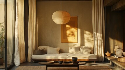 Serene living room with natural light and minimalist decor