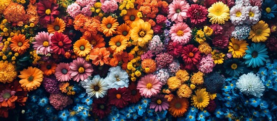 Vibrant floral arrangement featuring a variety of colorful flowers in full bloom, showcasing nature's beauty