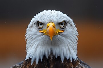 Majestic bald eagle gazing intensely, showcasing its powerful features against a blurred background